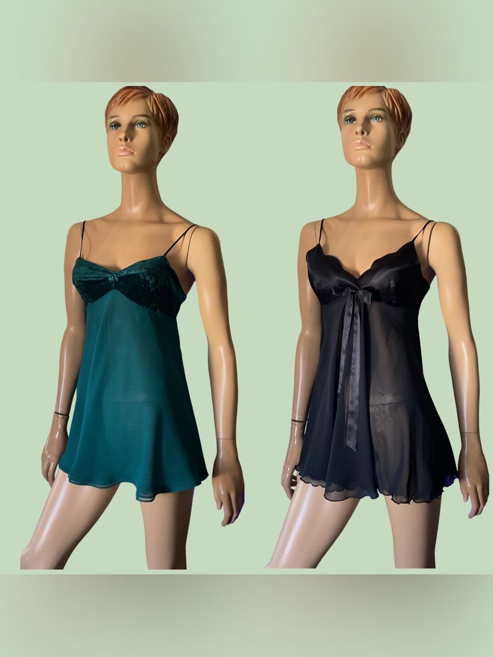 2 VTG VICTORIA's SECRET NIGHTDRESSES- EMERALD GREEN AND BLACK  XS & S